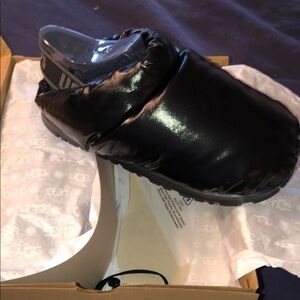 UGG Shiny Black Puffer Slippers NWT